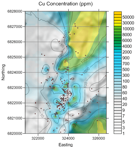 Contour maps help geologists discover copper concentrations.