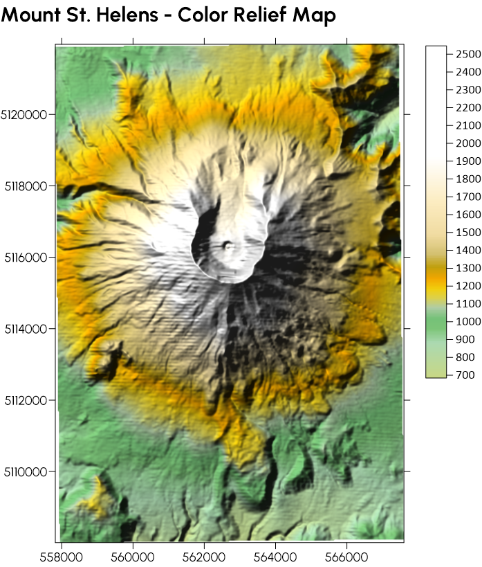 This is a great color relief map of Mount St. Helens