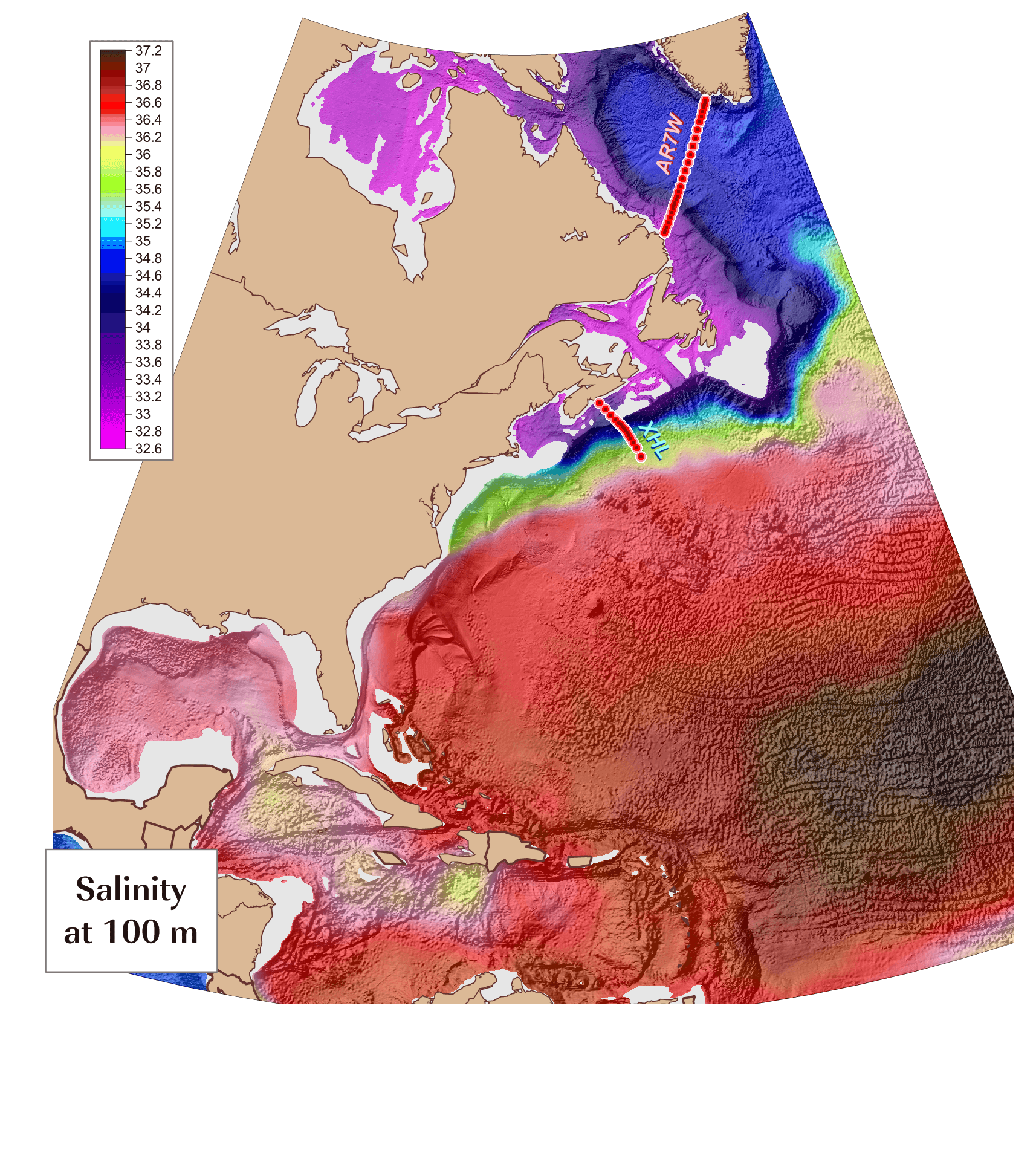 This is a great color relief map showing salinity.
